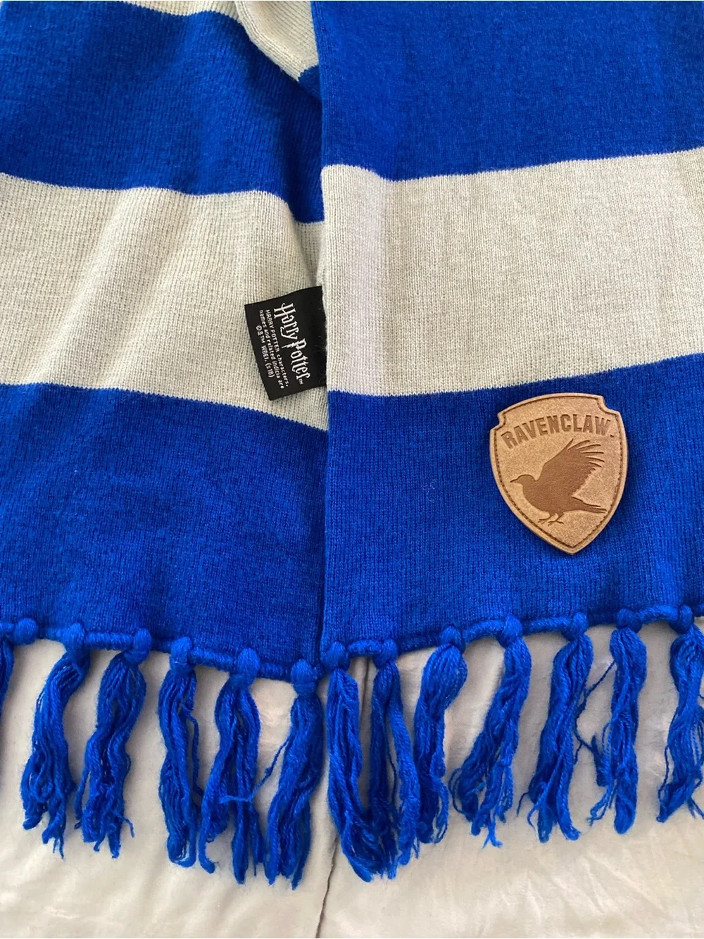 Warner Bros. Ravenclaw Blue and White Striped Scarf with Patch